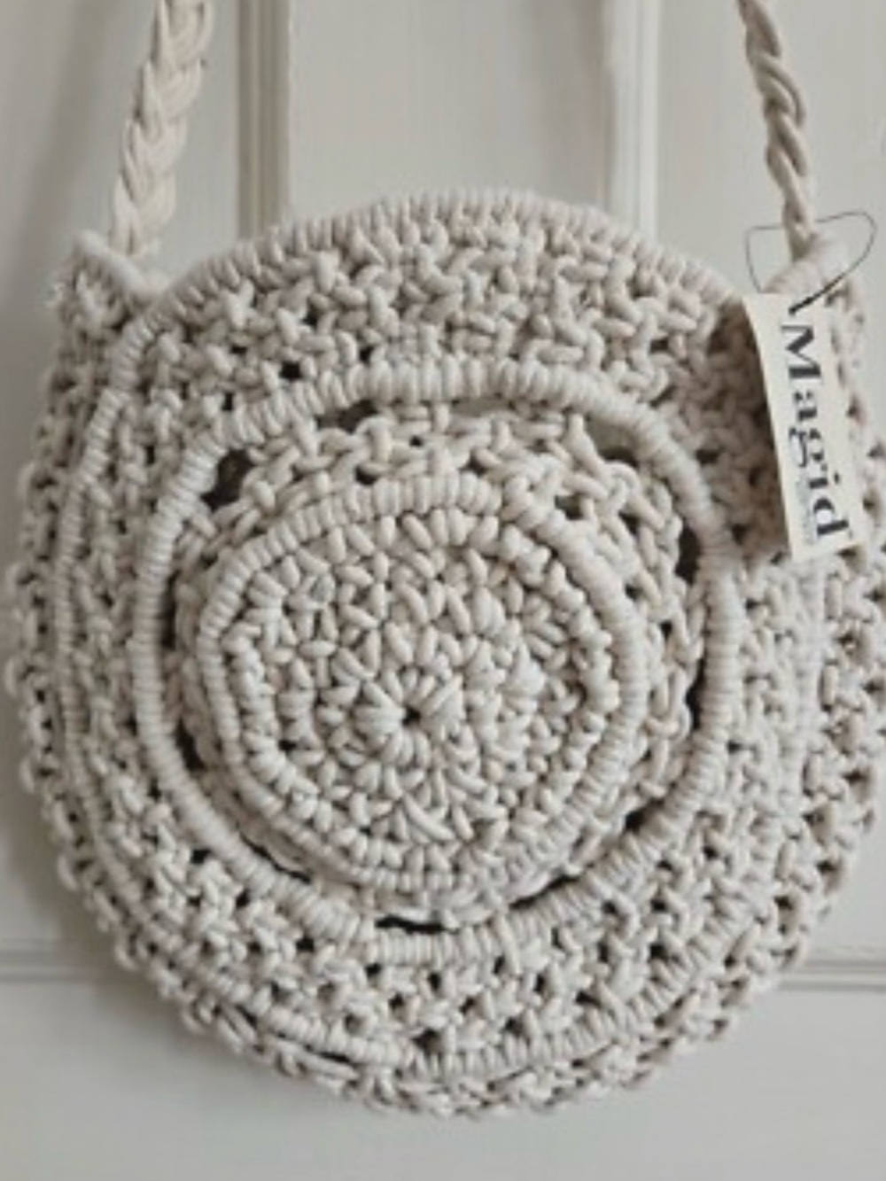 Magid Off-White Crochet Round Crossbody Bag